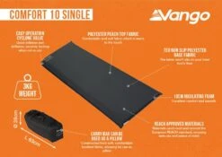 Vango Comfort 10 Single Self Inflating Mat -Outwell || Vango || Fiamma Sales Store comfort 10 single infographic